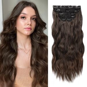 Hair Extension 20‎ Inch 6pcs Black To Brown Thick Hairpieces Fiber Double Weft